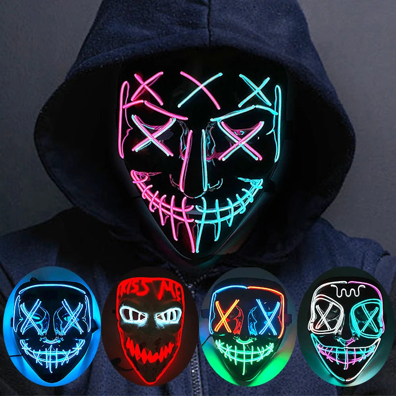 🎭 Maschera Horror LED Neon – Luminosa per Halloween, Carnevale e Feste